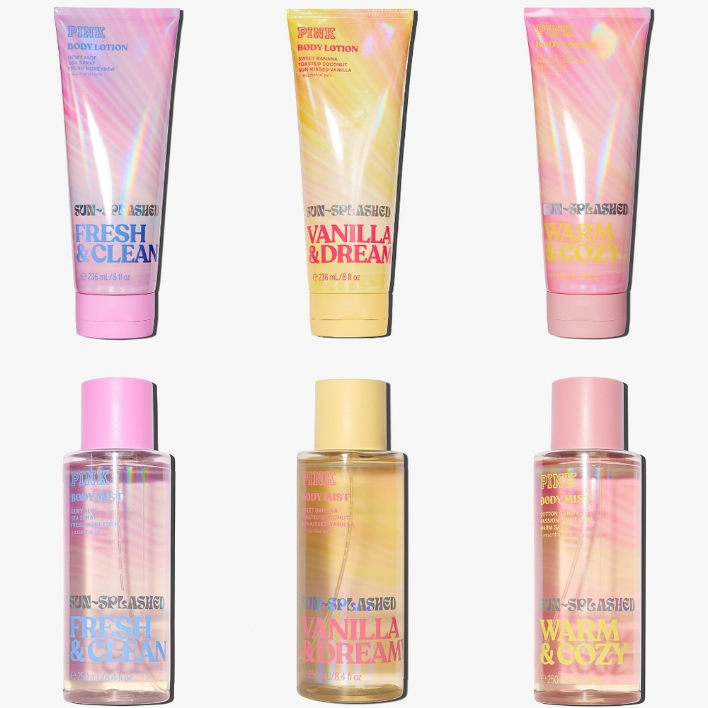 PINK Victoria's Secret Sun-Splashed Body Lotion and Mist Full Set of 6 NEW